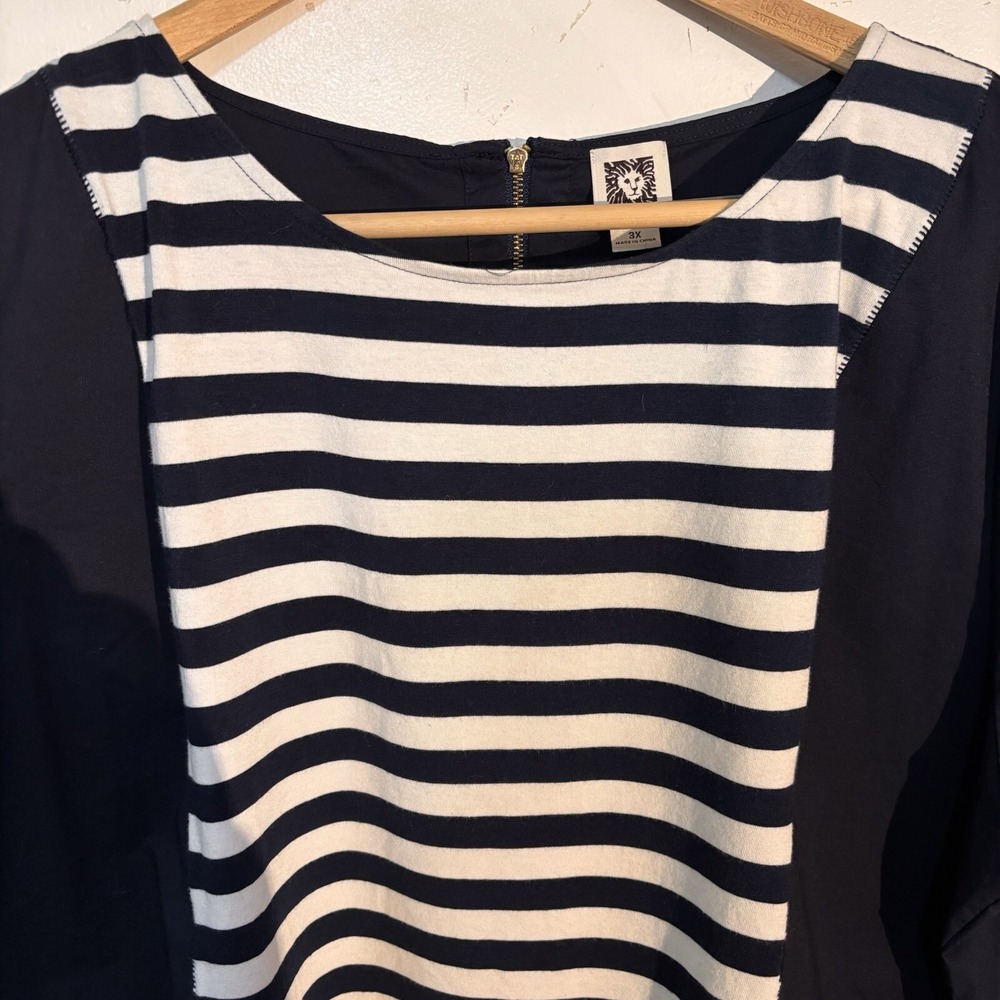Anne Klein Womens Blouse 3XL Cap Sleeve Round Neck Blue/Stripes High-low - Picture 4 of 9